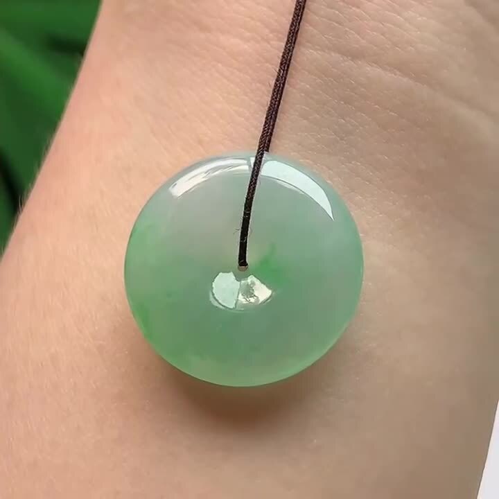 翡翠飄綠平安扣 (21.6mm直徑),天然翡翠A玉, 緬甸玉, Jade, Jadeite