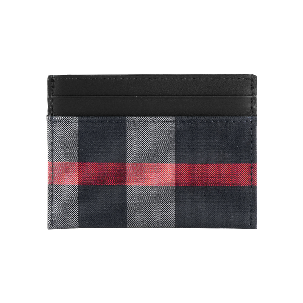 【Burberry】Sandon 格紋帆布及皮革4卡卡片夾/名片夾(海軍藍/灰色)