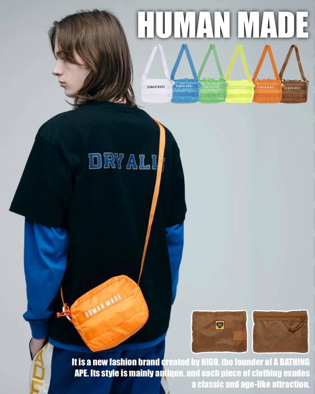 預購HUMAN MADE PACKABLE LIGHT POUCH 可折疊輕便小包側背包六色