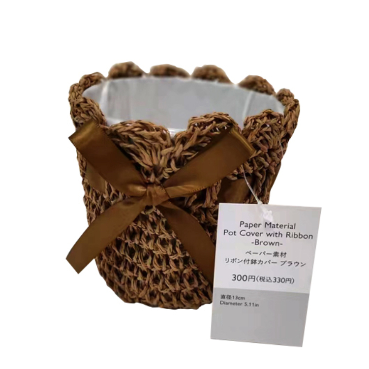 TP 緞帶花盆套/棕 直徑13cm