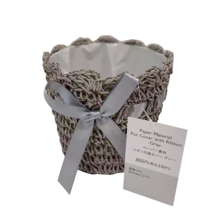 TP 緞帶花盆套/灰 直徑13cm