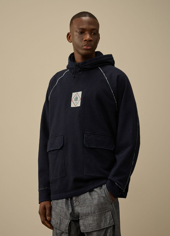 C.P. Company  Indigo Fleece Vanisé Logo Hooded Sweatshirt   JUN25