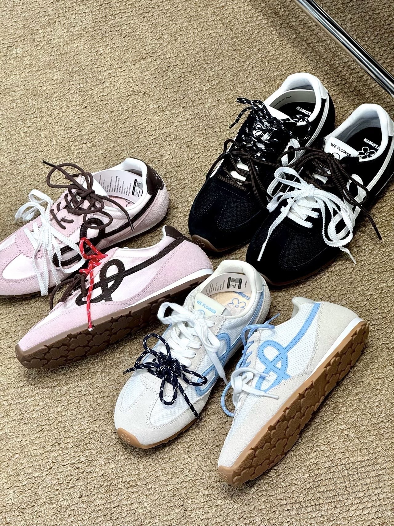 WE FLOWER SHOELACES 雙鞋帶設計小花鞋(黑/藍/粉)