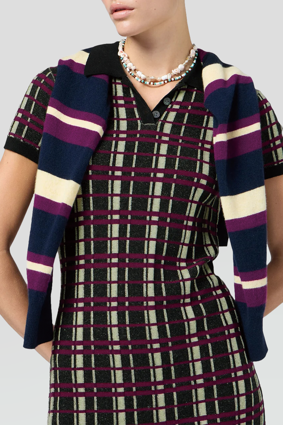 Guest in Residence｜PLAID 襯衫領格紋針織短洋裝