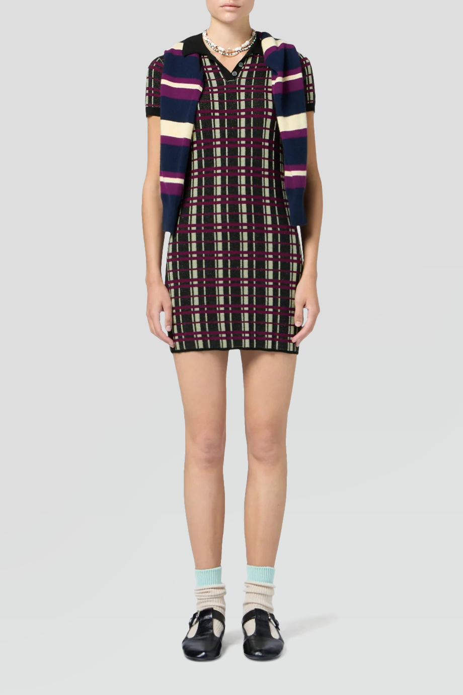 Guest in Residence｜PLAID 襯衫領格紋針織短洋裝