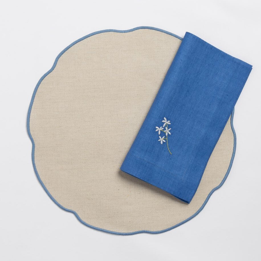 Flowers 花影亞麻餐巾＿靜謐海藍