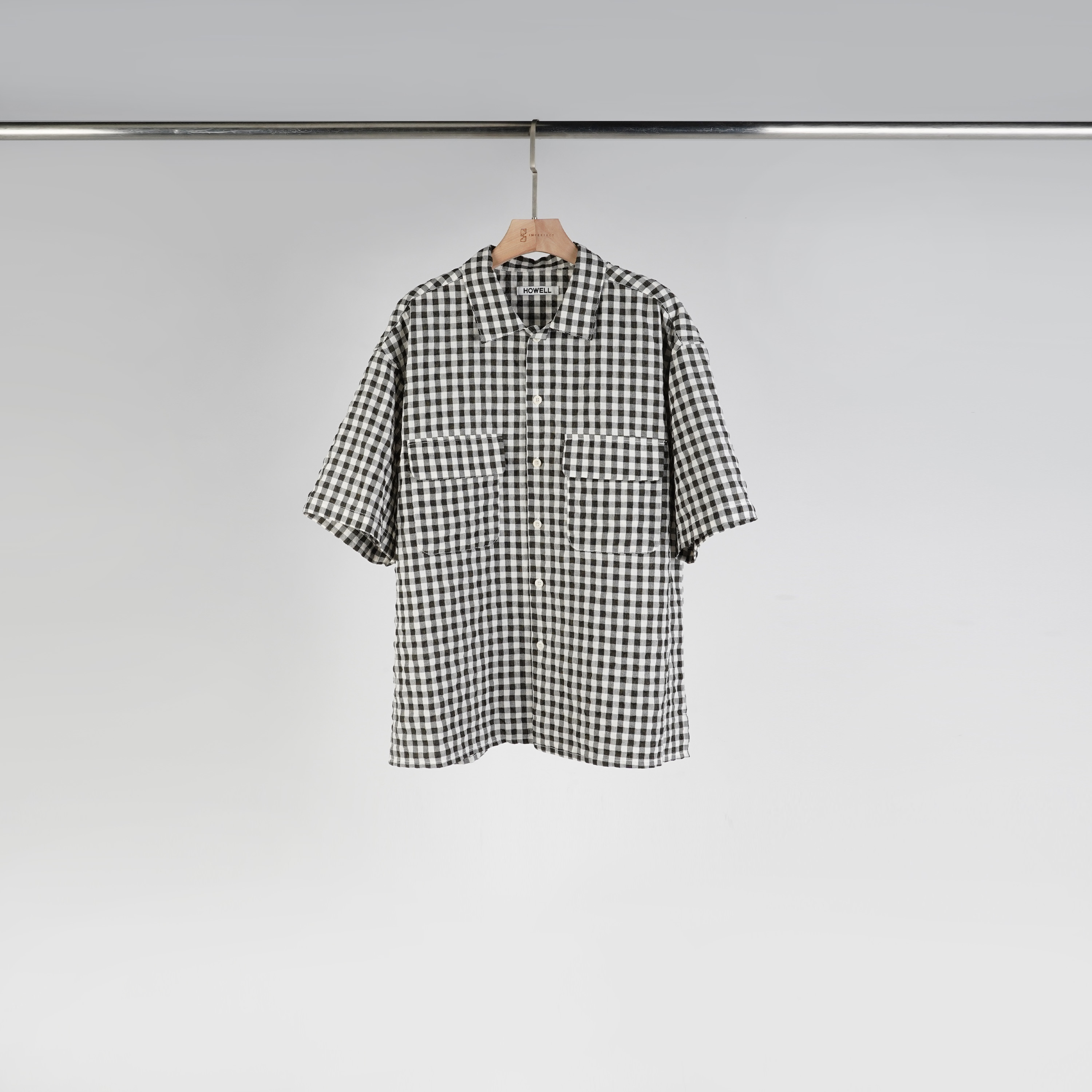 質感格紋泡泡襯衫 | 有點灰