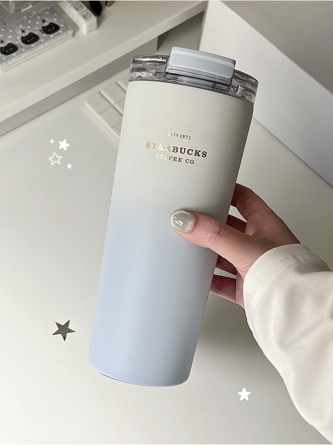 Starbucks 星巴克 霧野系列 不鏽鋼雙飲口杯 寶寶藍 漸層 保溫杯 水壺 680ML/預購