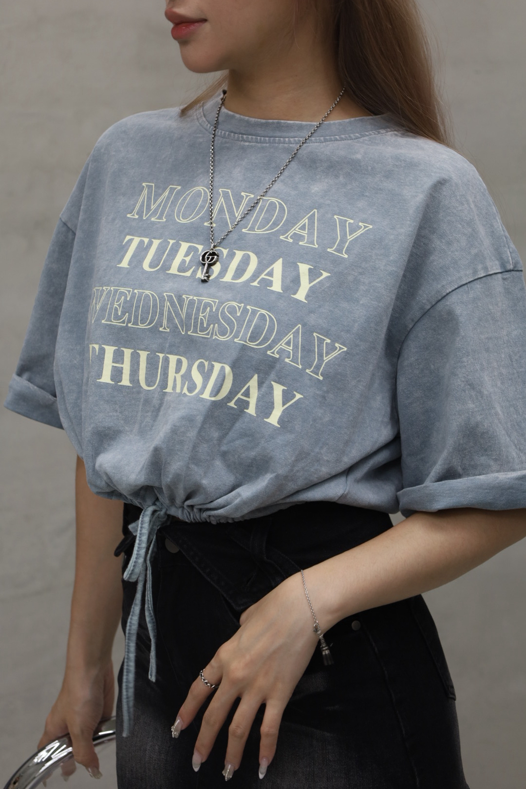 抽繩水洗短版T-shirt