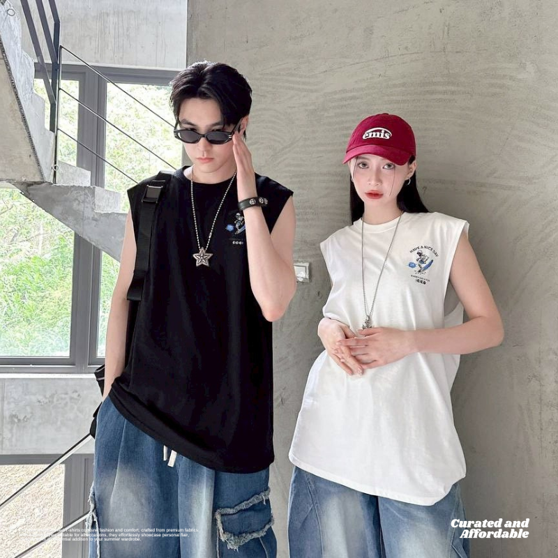 衝浪骷顱印花無袖背心