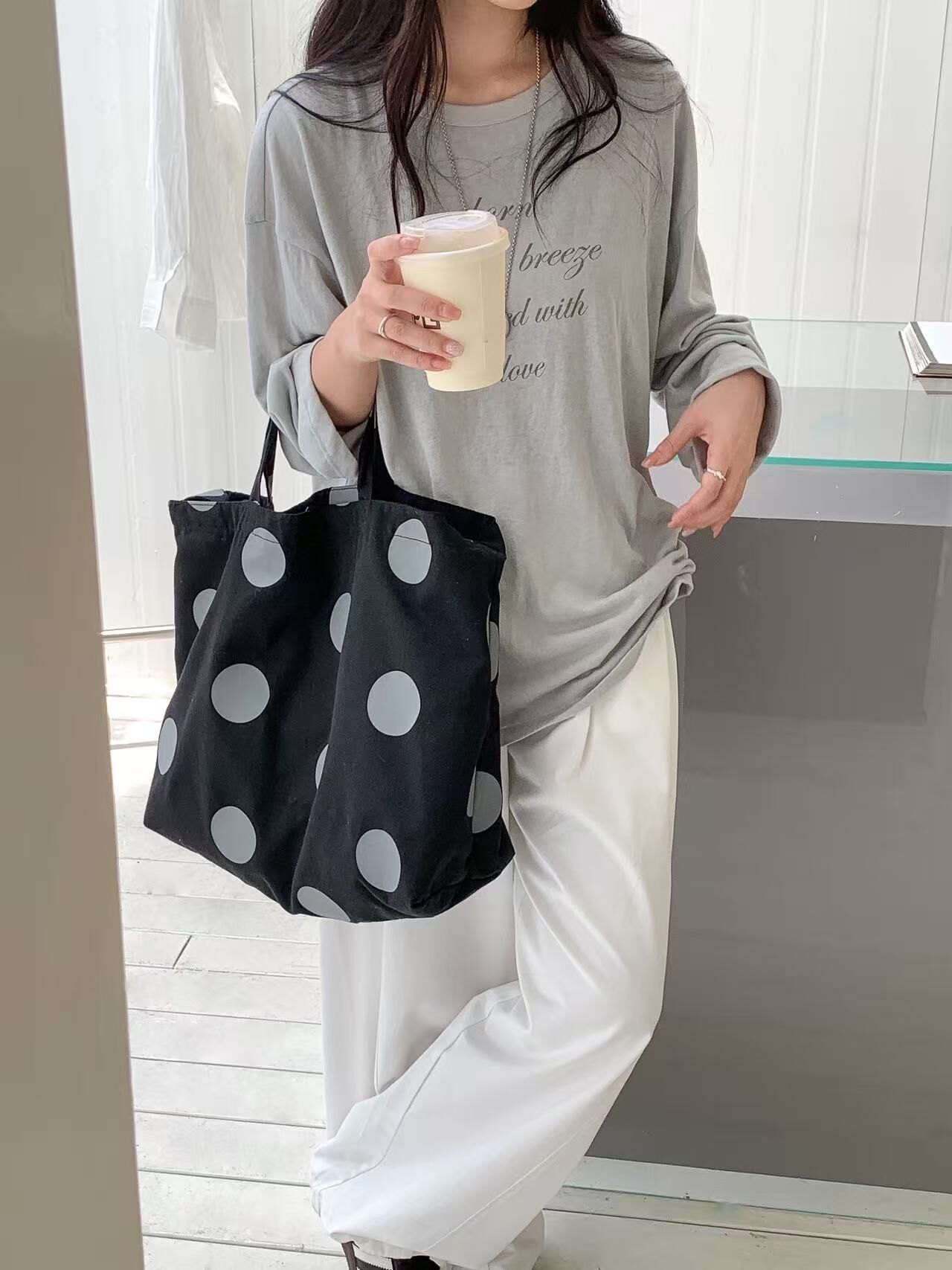 可愛點點大包包(杏色.白色)