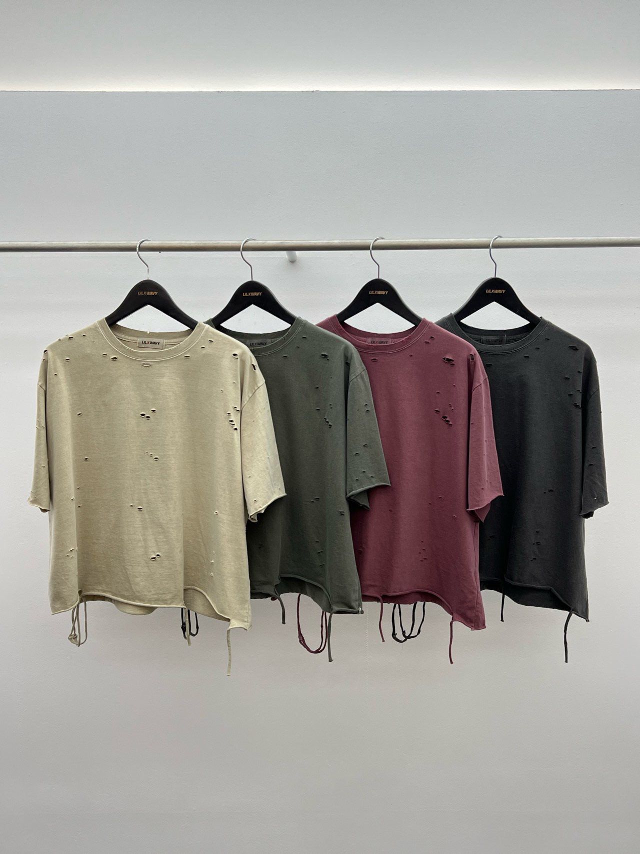 洗水淨色破洞Boxy短袖Tee LIL-060T