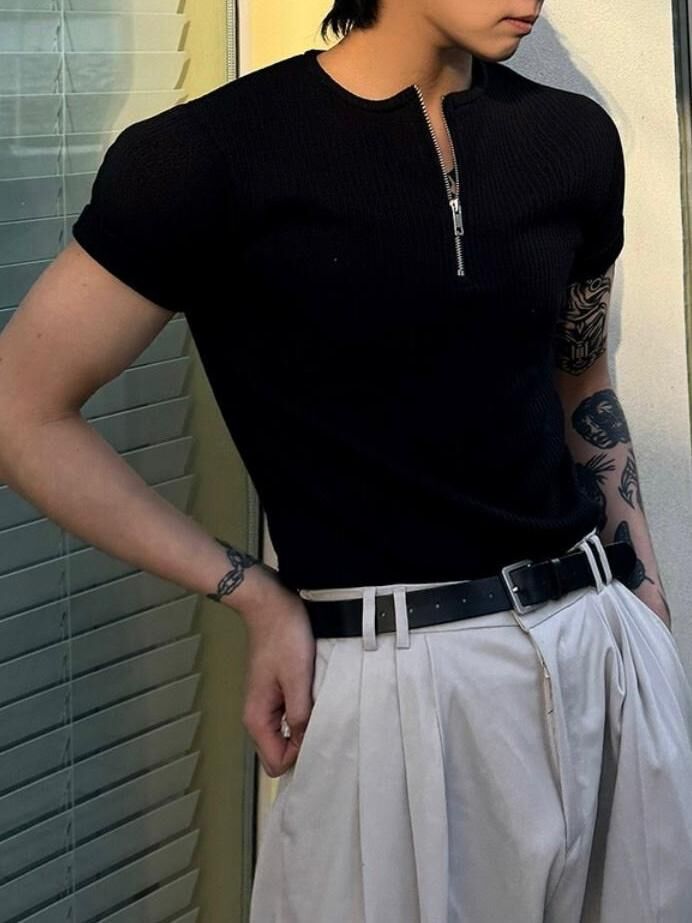 淨色半拉鍊短袖Tee 1990S-008T