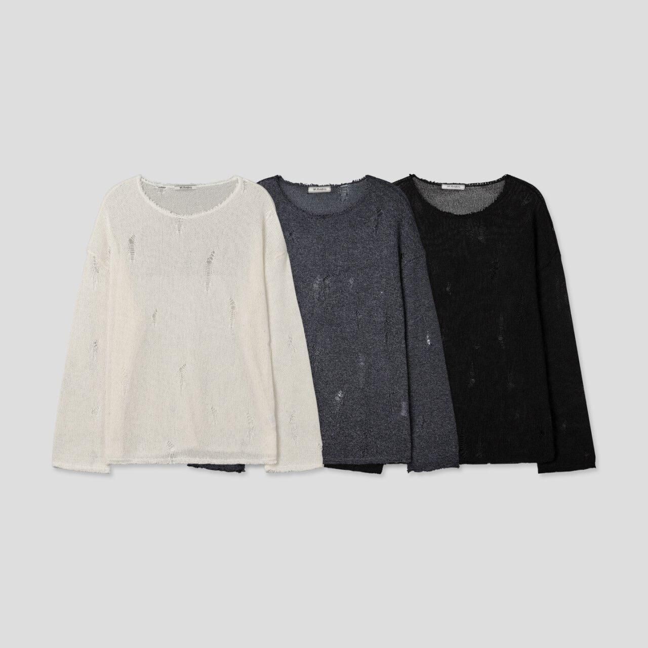 淨色破洞針織長袖衫 1990S-009T