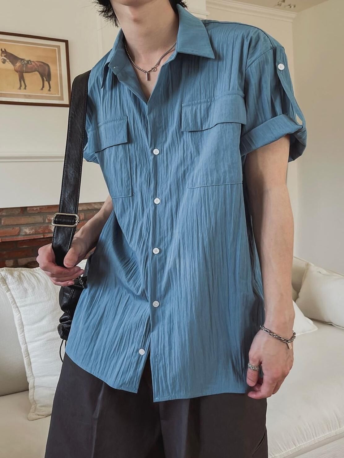 淨色暗紋短袖恤衫 1990S-011S