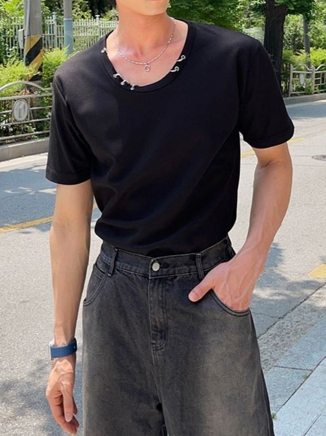 淨色銀扣短袖Tee 1990S-016T