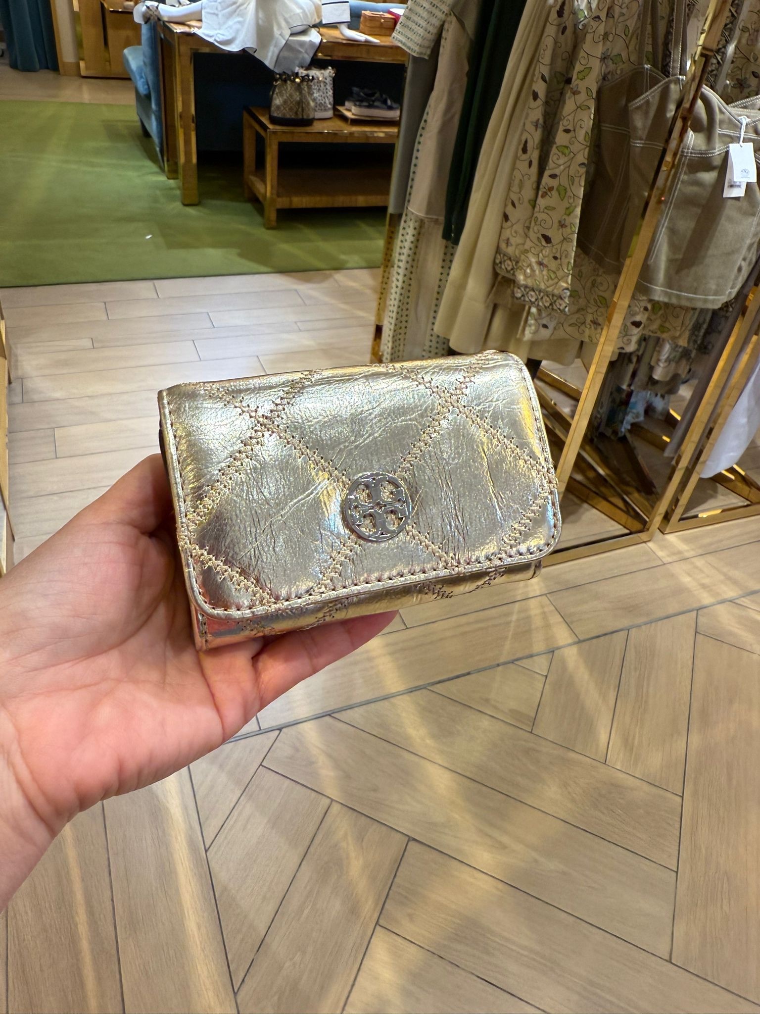 Tory Burch Willa Metallic Card Case Spark Gold
