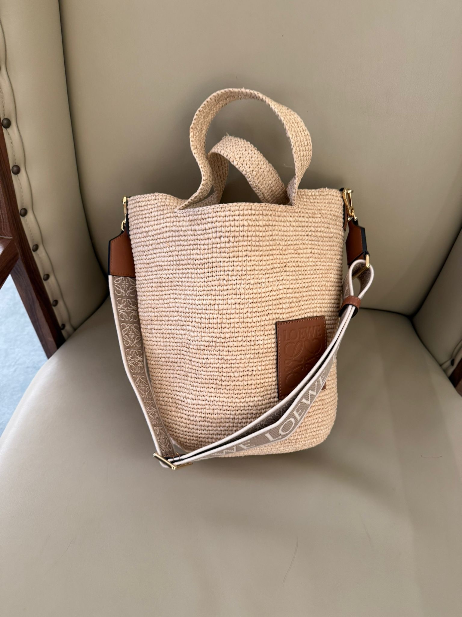 Loewe Slit Raffia Mini Bag Tan