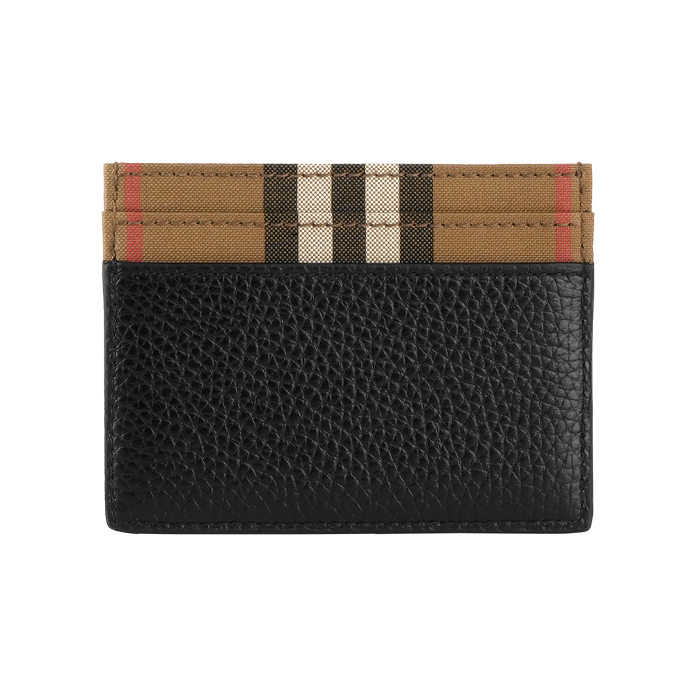 【Burberry】Sandon 皮革及格紋帆布4卡卡片夾/名片夾(黑色)