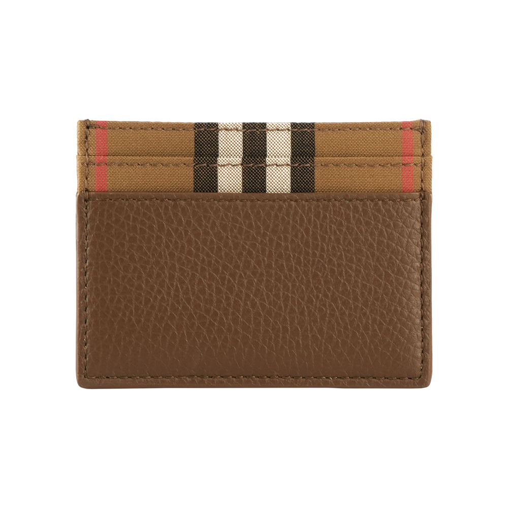 【Burberry】Sandon 皮革及格紋帆布4卡卡片夾/名片夾(土棕色)