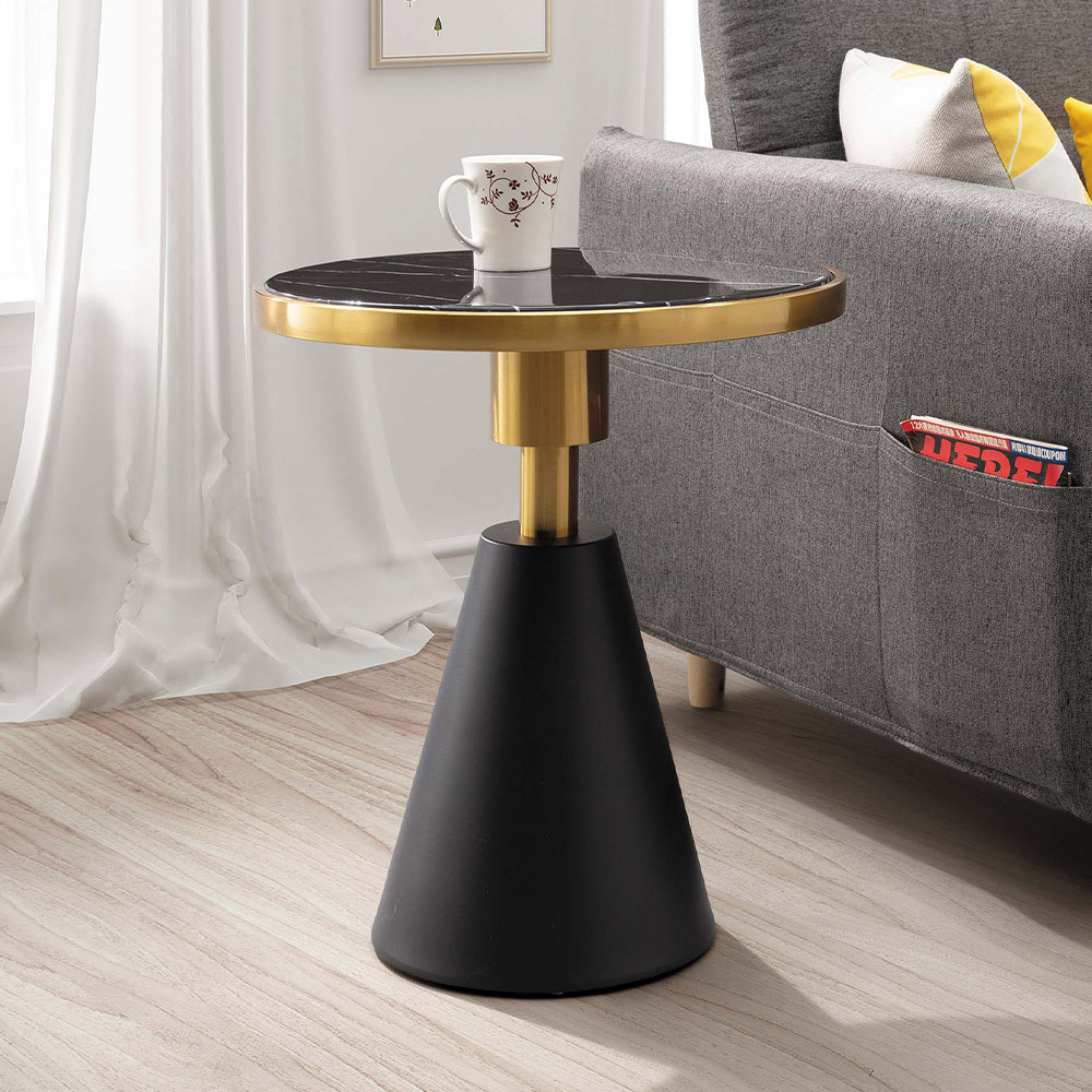 斯凱1.7尺圓形石面設計款造型小茶几/邊几/邊桌-黑色底座
