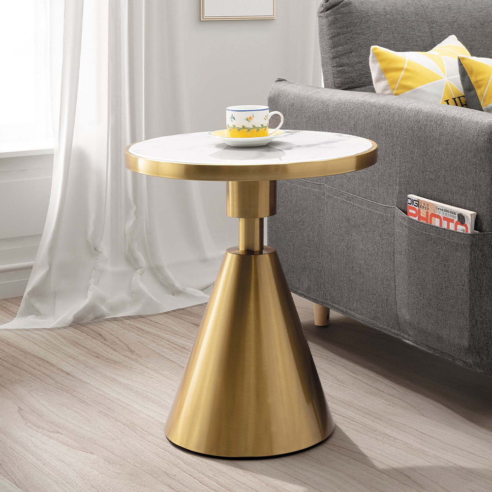 斯凱1.7尺圓形石面設計款造型小茶几/邊几/邊桌-金色底座