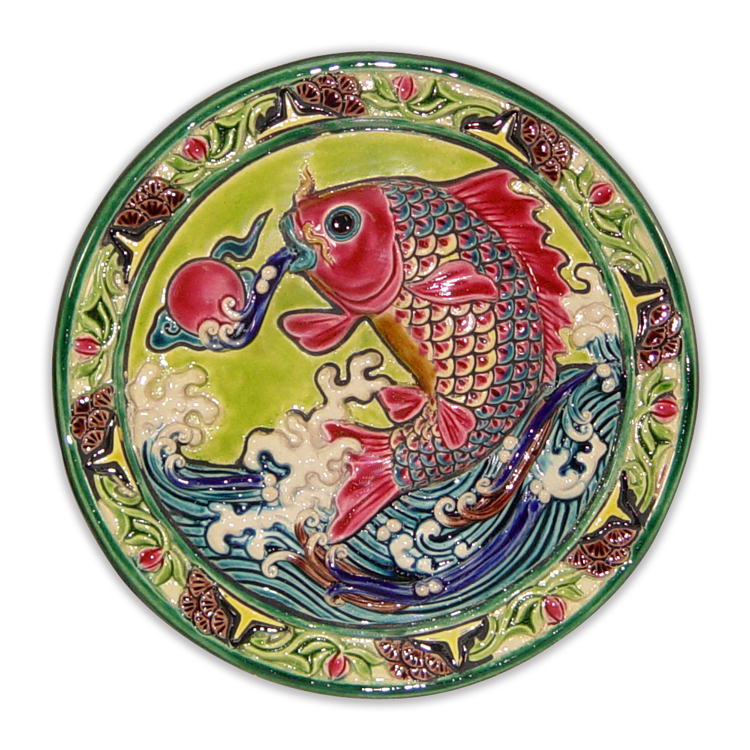 鹿港窯禮品館|台灣國寶交趾陶 開運裝飾壁飾 連年有餘M