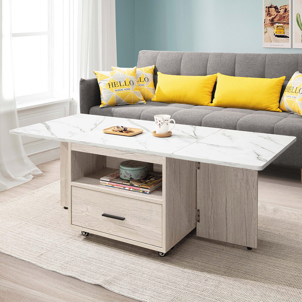 利奇2.1尺仿石面折合式二抽大茶几