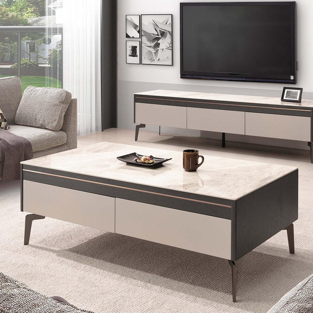 洛倫4尺岩板二抽大茶几