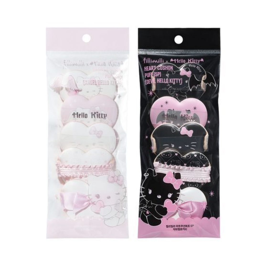 韓國Fillimilli x Hello Kitty 天使與魔鬼特別版一套5件心形粉撲