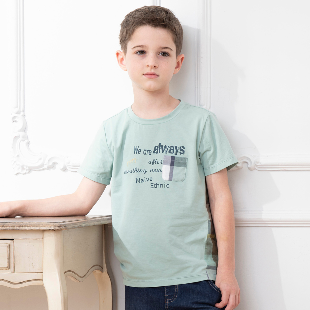 PIPPY格紋剪接印花棉質T恤 綠