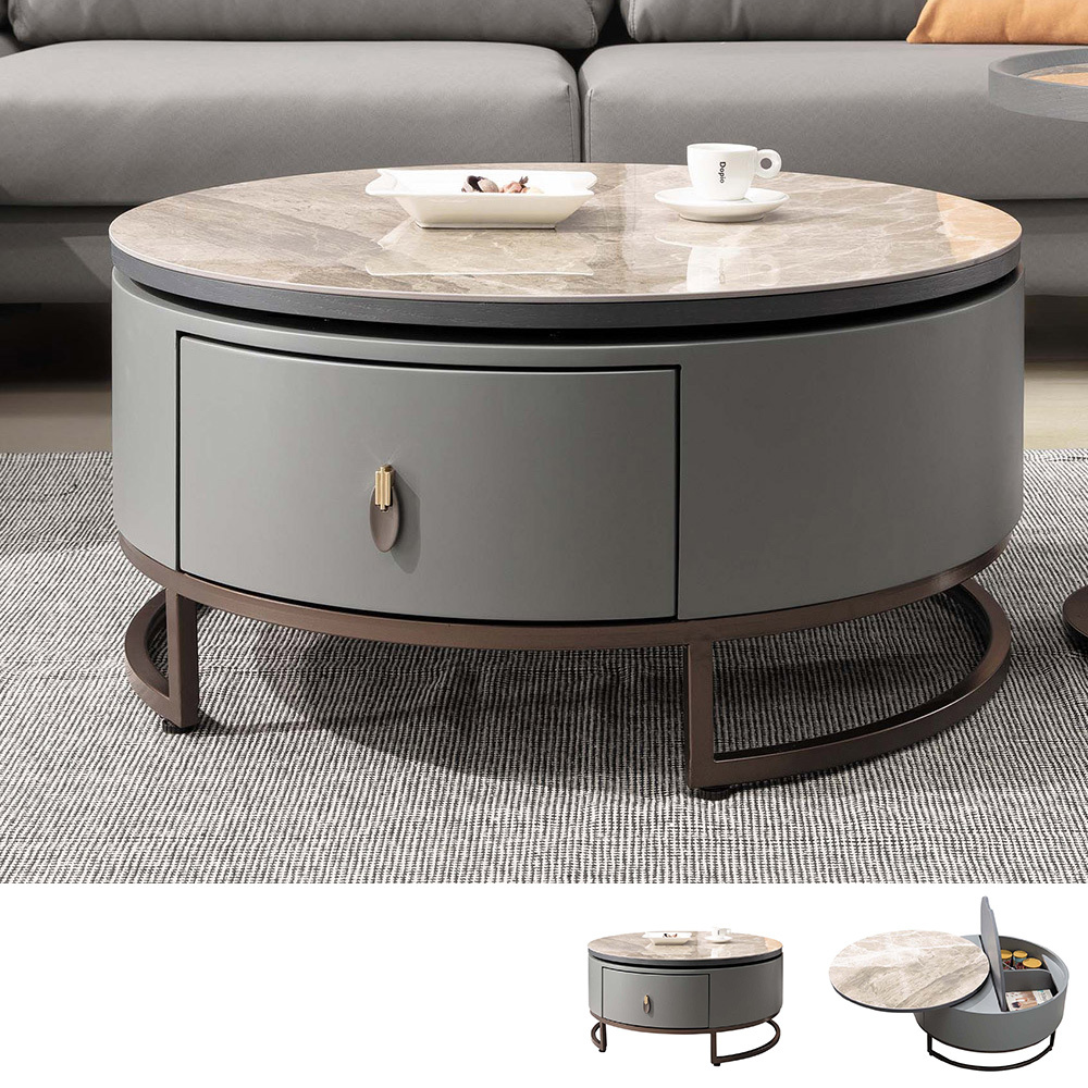 基格2.7尺圓形旋轉岩板大茶几