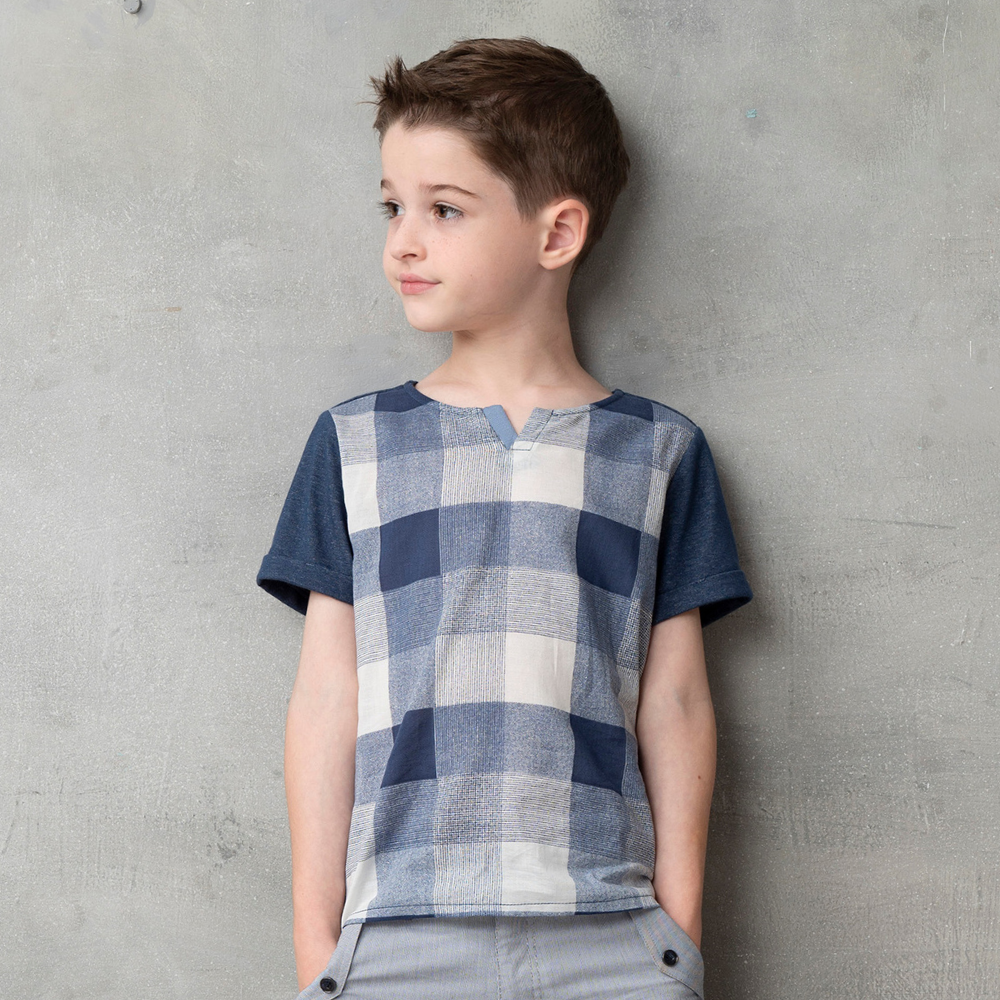 PIPPY經典格紋純棉T恤 藍