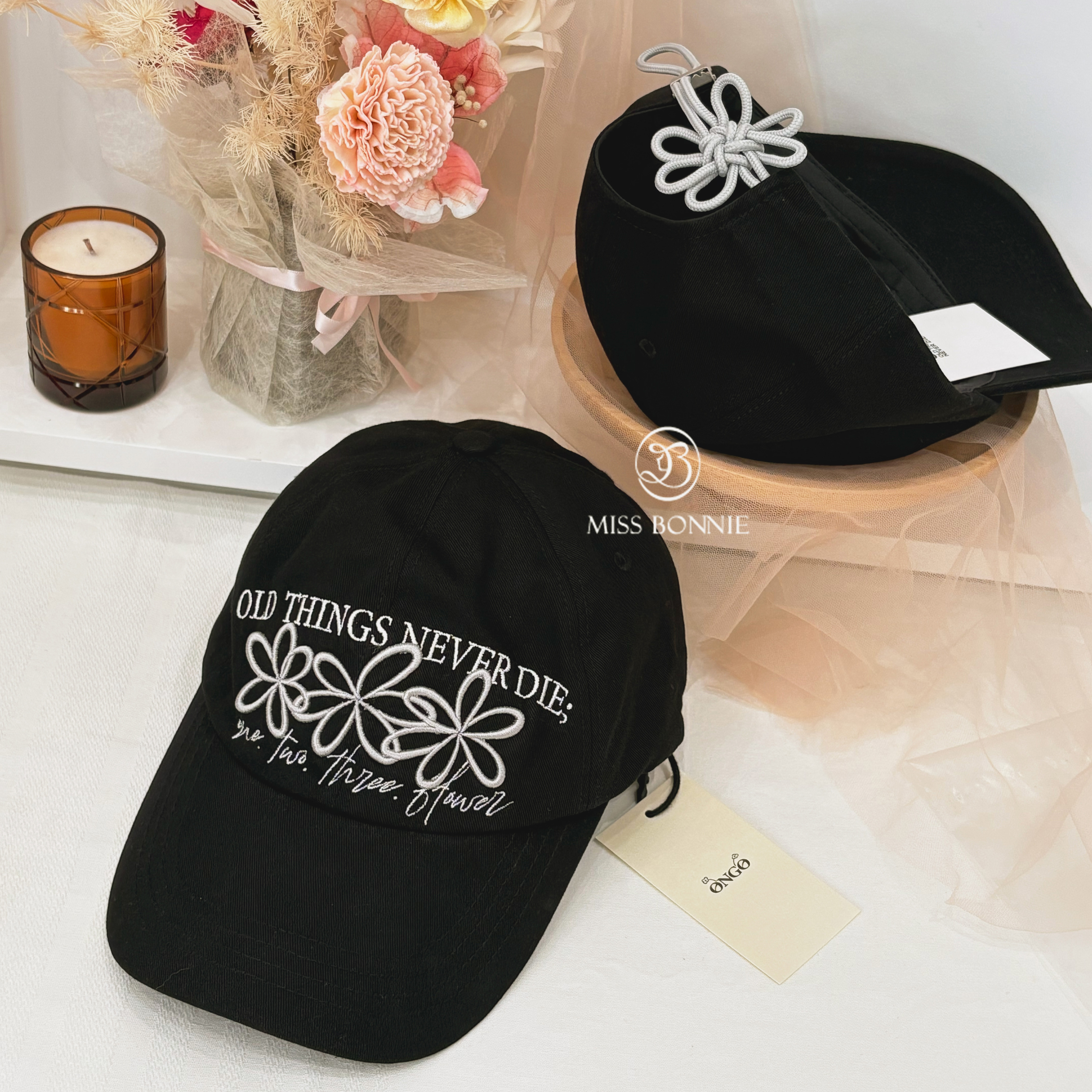 ONGO三朵花花結繩棒球帽