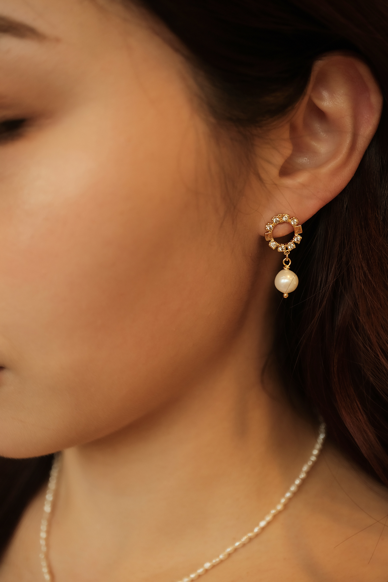 黃銅飾品, 耳環, 飾品, 黃銅, 鋯石, 18KGP, 天然珍珠, 氣質