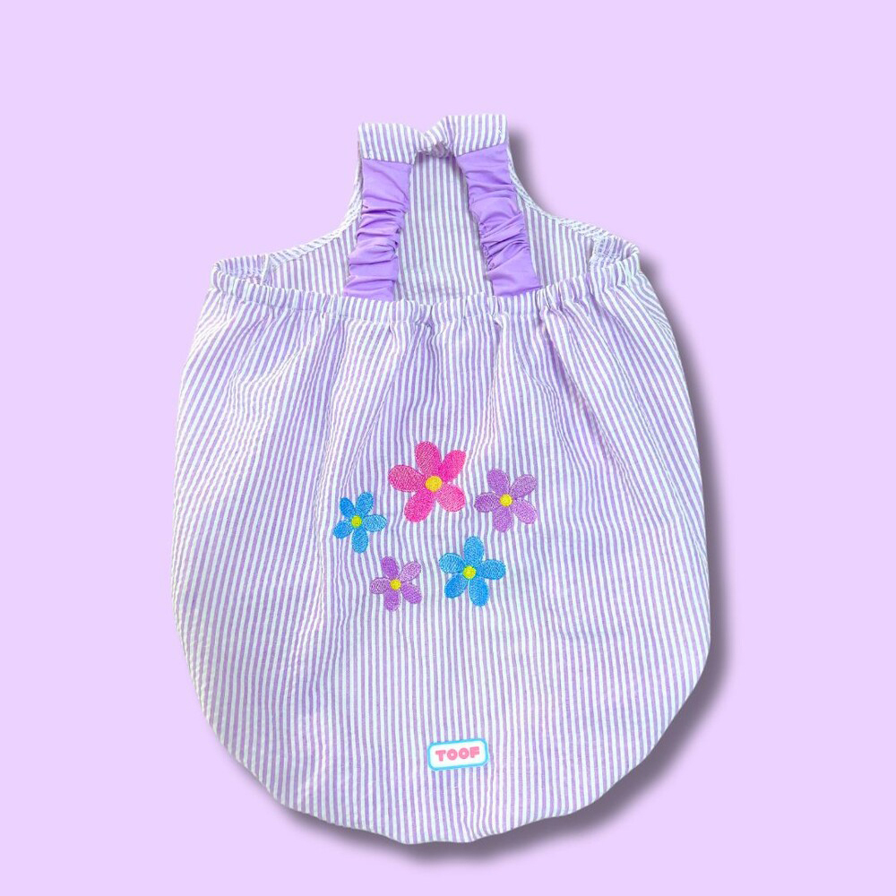 TOOF｜泡泡吊帶背心 紫色刺繡小花
