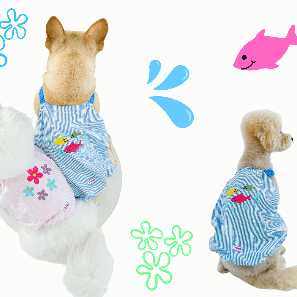 TOOF｜泡泡吊帶背心 藍色小魚