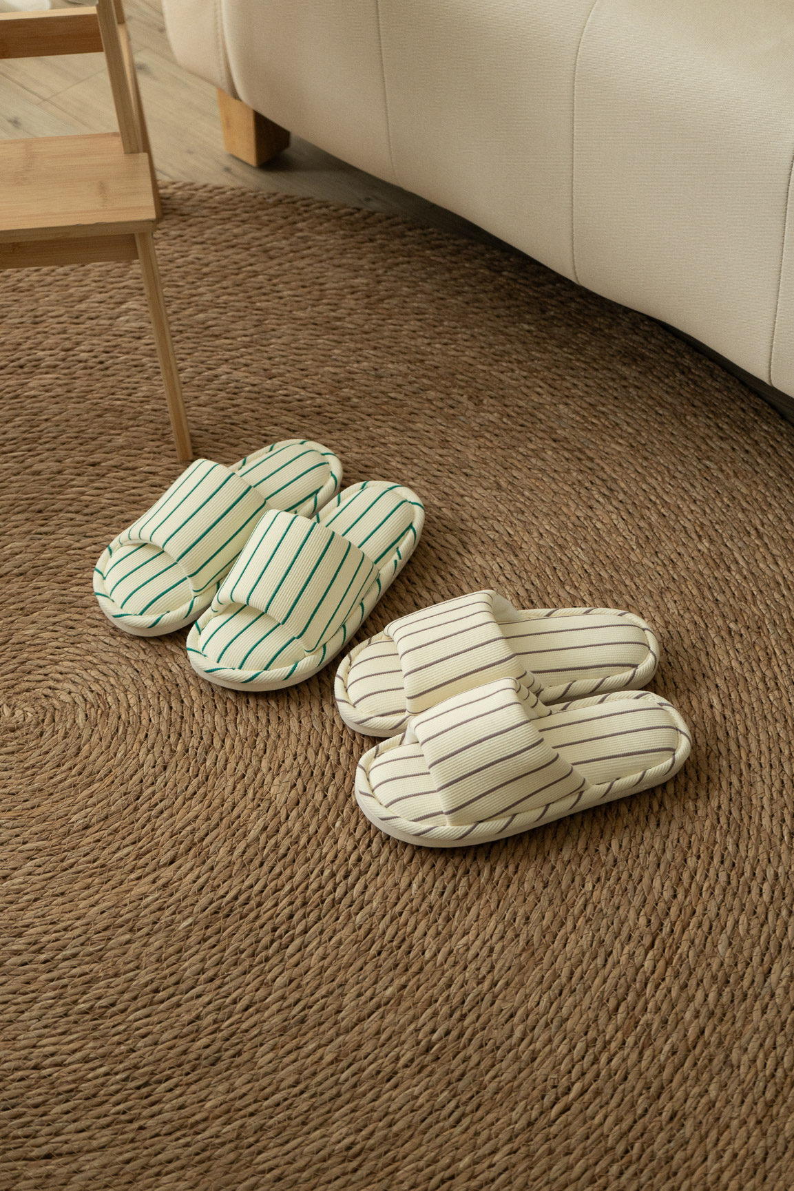 【靜音防滑】線條棉質室內拖鞋