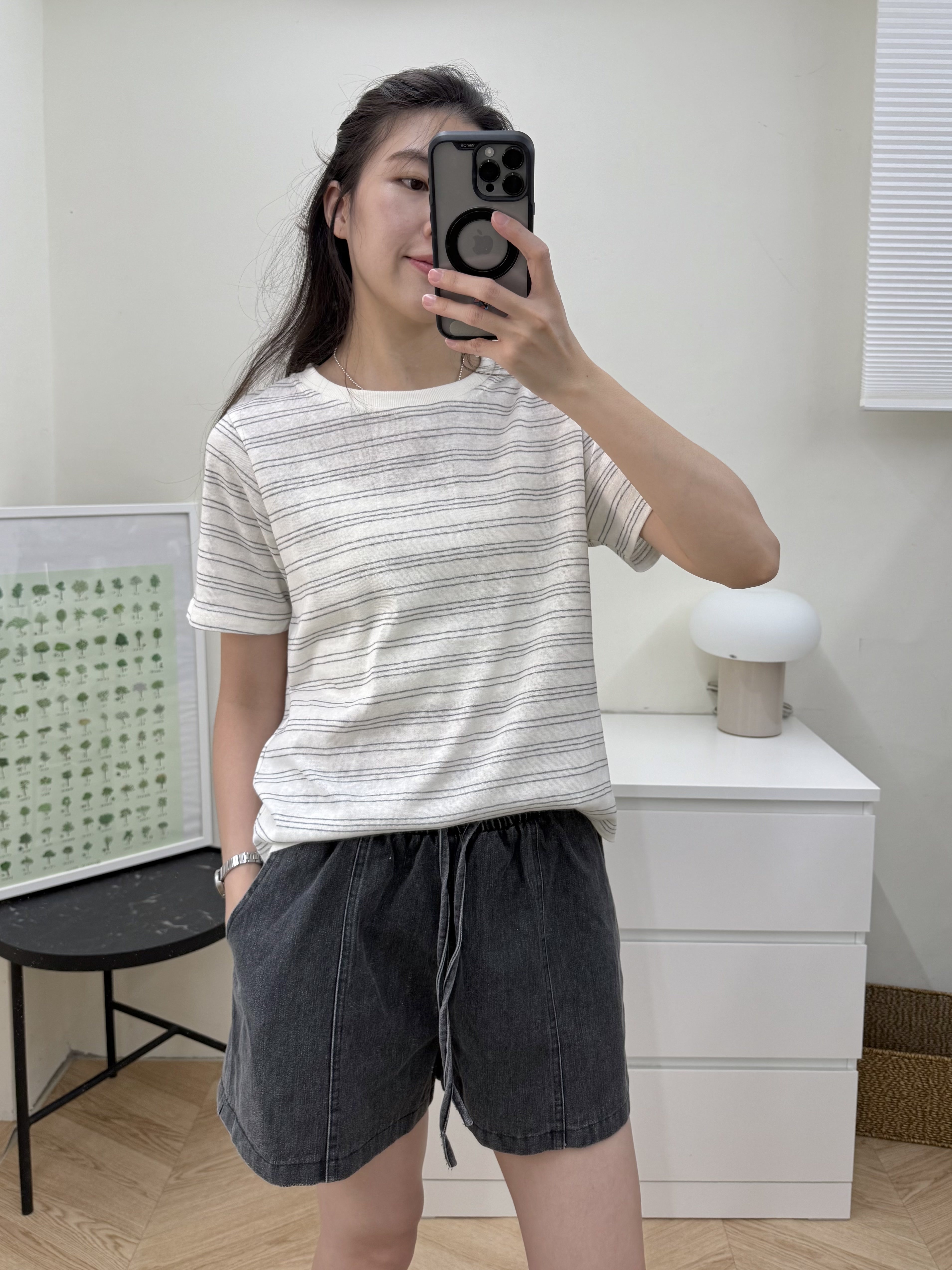 前車線鬆緊牛仔短褲