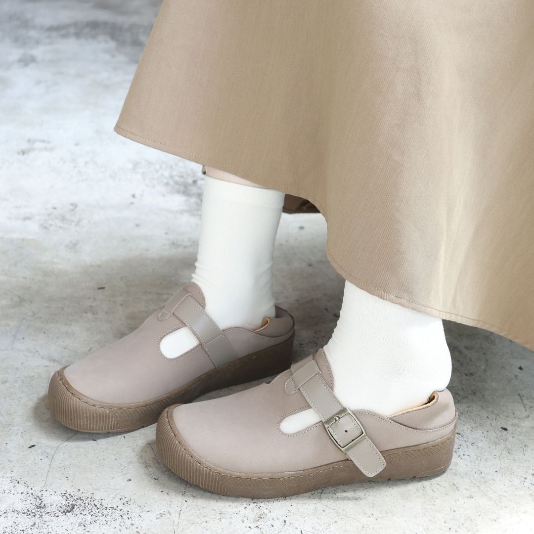 木沐 - 日系勃肯鞋 奶灰色(真皮女鞋/乳膠鞋墊/一秒穿脫)