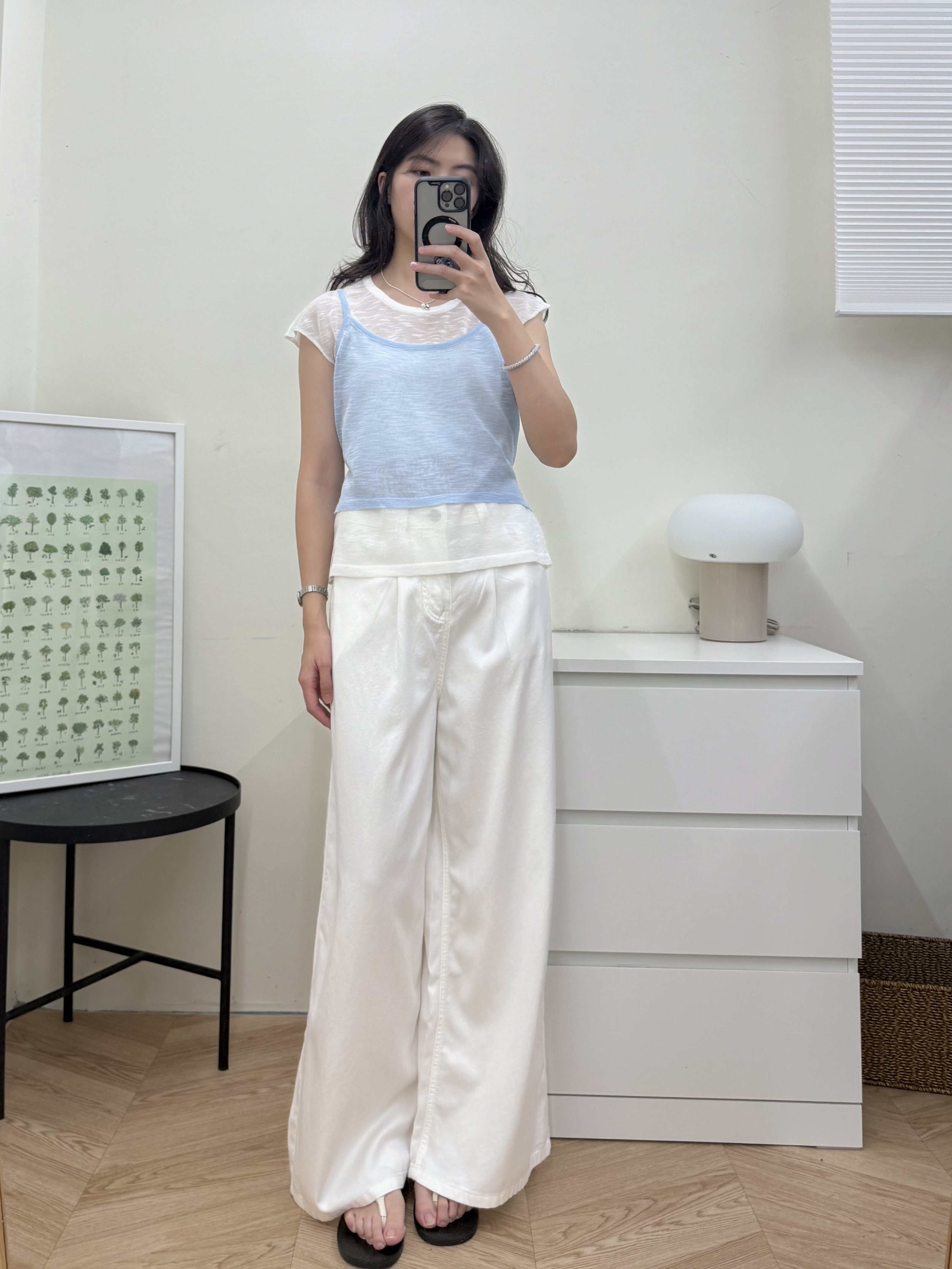 腰綁帶兩件式微透針織上衣