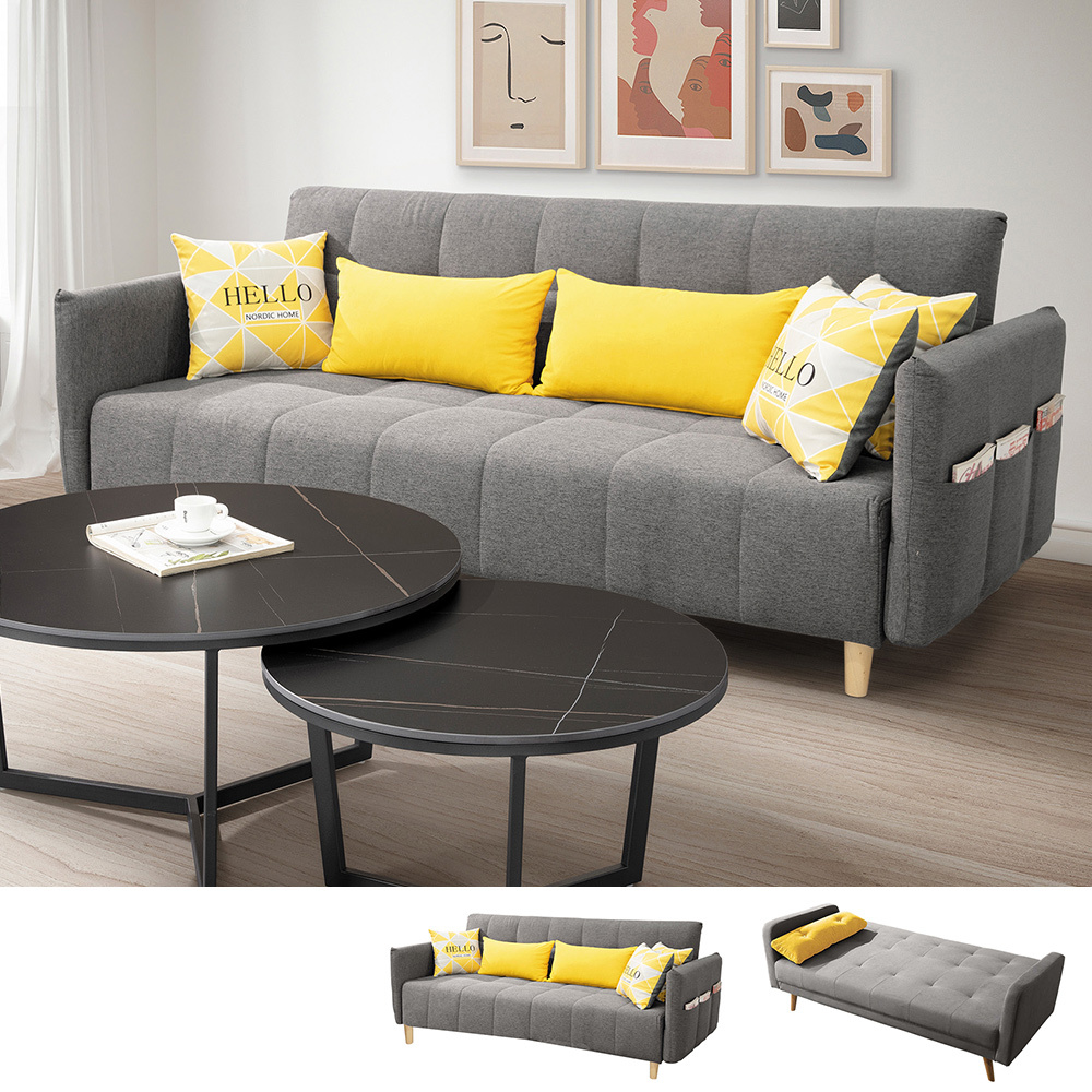 艾妮莎灰色布沙發床組/三人椅/三人座沙發-附抱枕