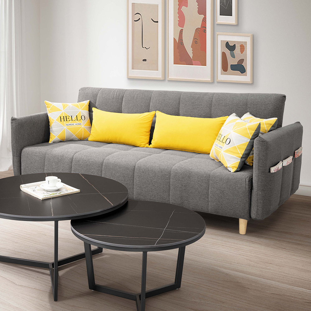 艾妮莎灰色布沙發床組/三人椅/三人座沙發-附抱枕