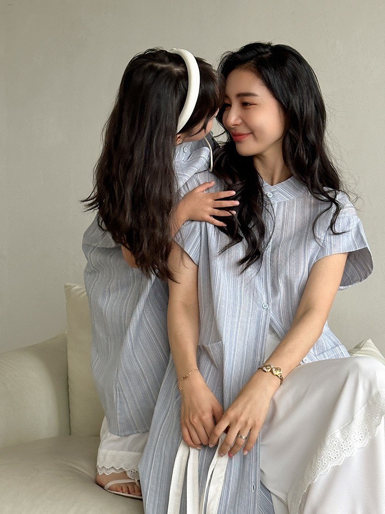 藍條紋短袖襯衫洋裝