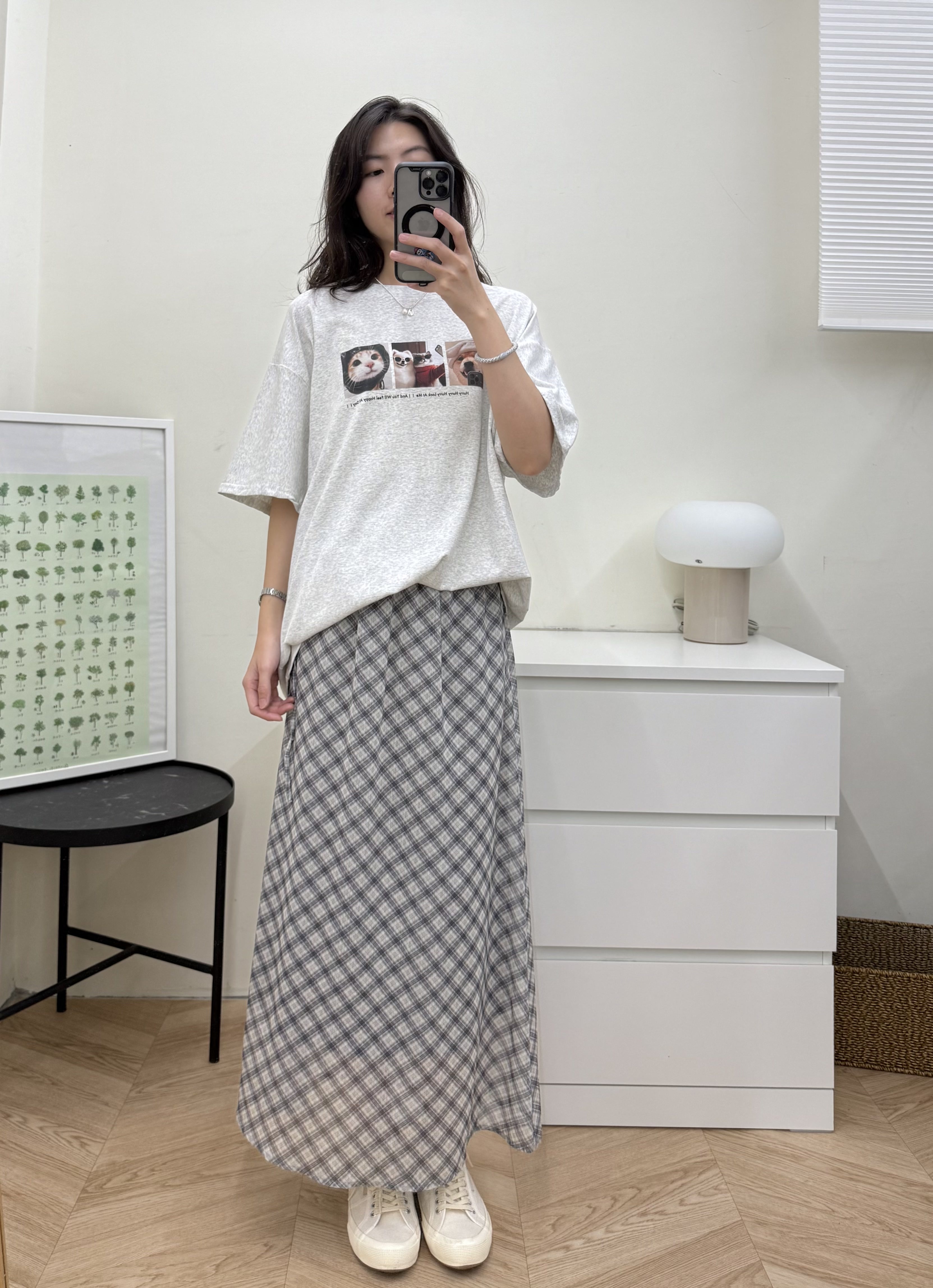 格紋雪紡裙