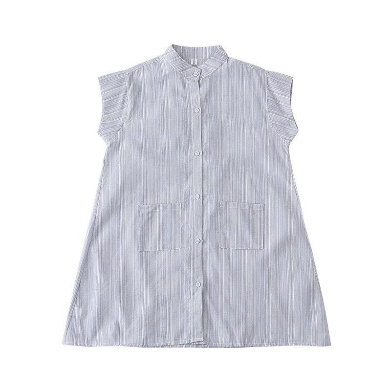 藍條紋短袖襯衫洋裝｜大人