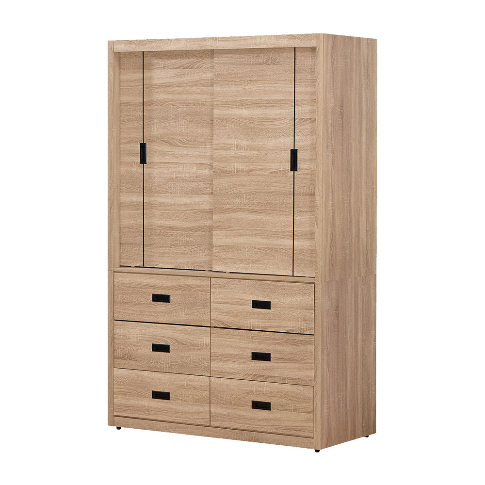 喬西4尺梧桐色推/拉門六抽衣櫃(雙吊桿)