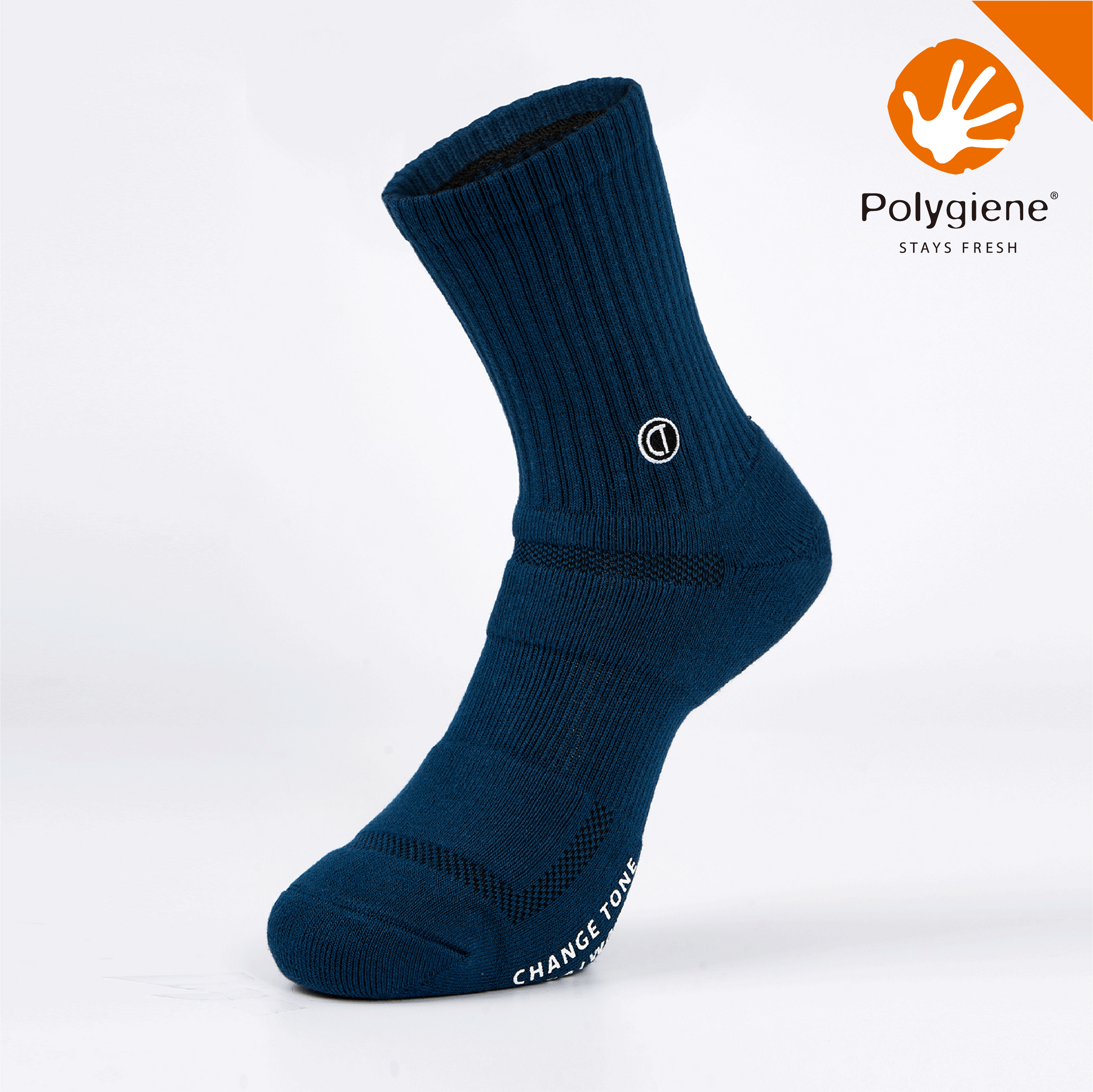 LOGO刺繡運動中筒襪〈藍綠〉