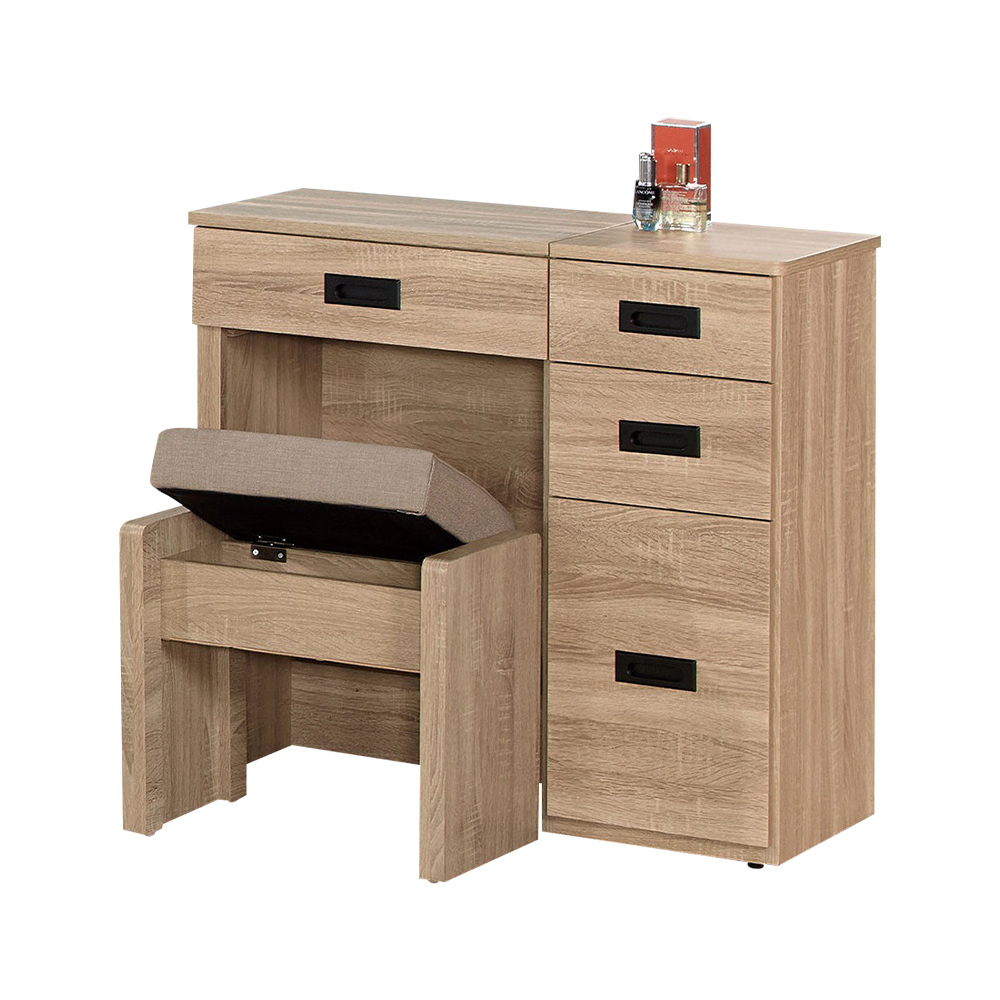 喬西2.7尺梧桐色掀蓋式化妝桌/鏡台/梳妝台(附收納化妝椅)