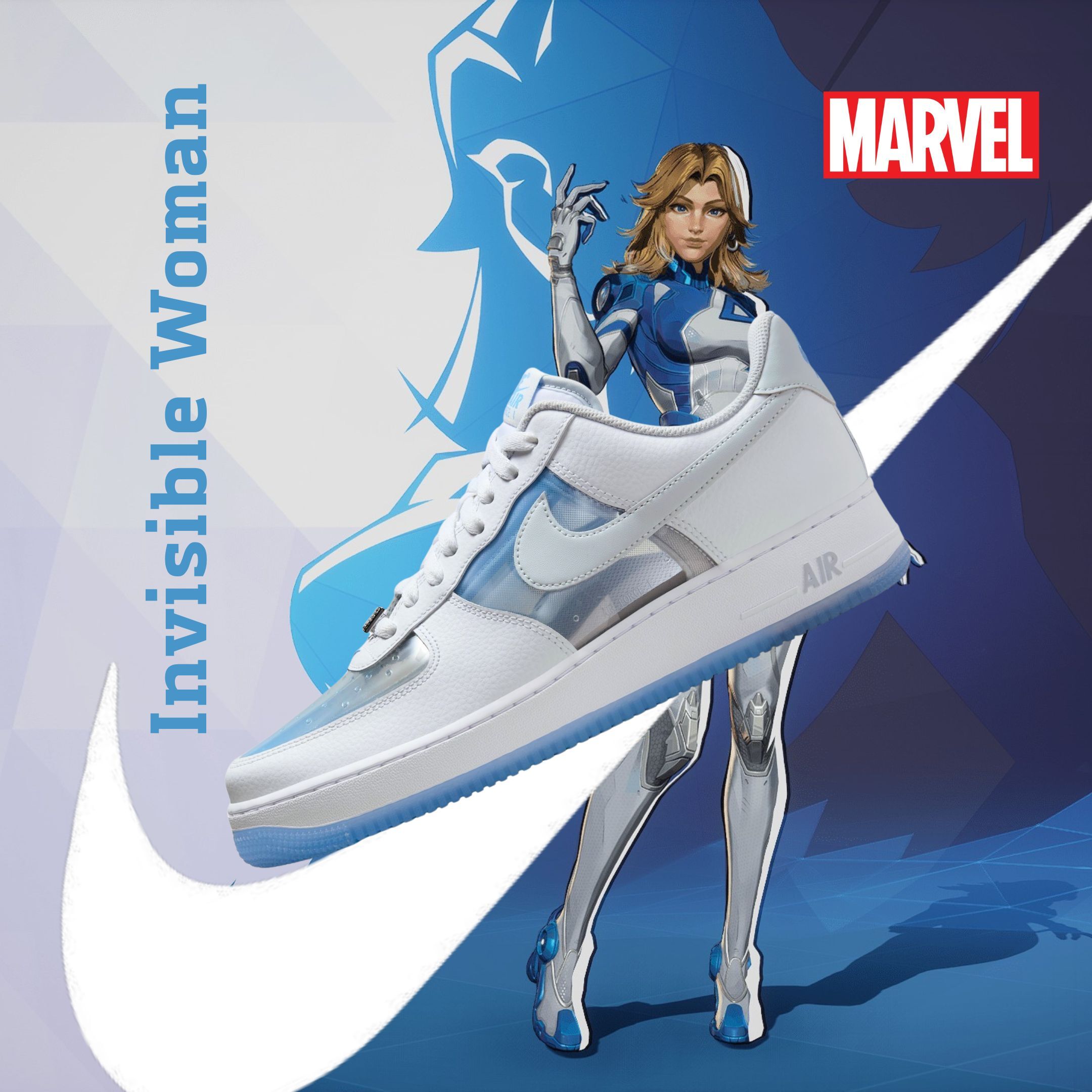 NICEDAY 代購 Nike Air Force 1  驚奇4超人 隱行女 透明 藍白 漸層 特殊款 漫威